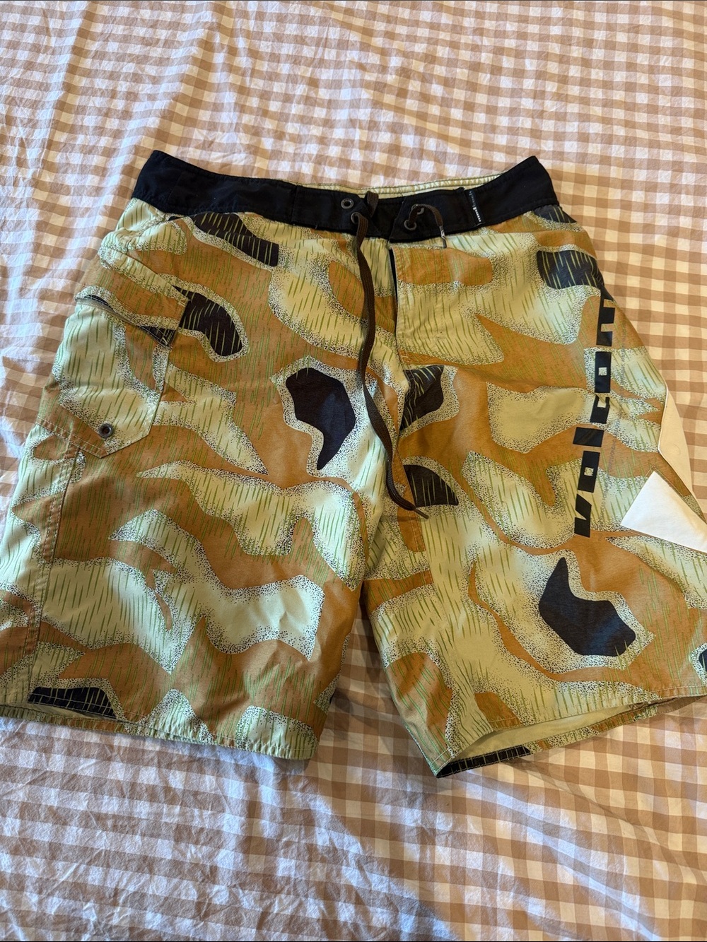 Volcom Men's Camo Swim Trunks in Tan, Green, Black